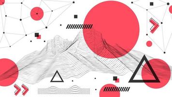platt abstrakt glitched generativ konst bakgrund med neo memphis geometrisk sammansättning. konceptuell illustration av framtidens högteknologiska cyberpunkteknik. wireframe bakgrundsmall vektor