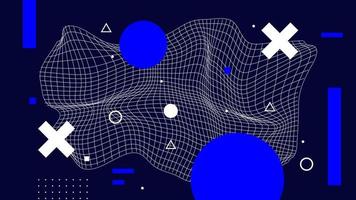 platt abstrakt glitched generativ konst bakgrund med neo memphis geometrisk sammansättning. konceptuell illustration av framtidens högteknologiska cyberpunkteknik. wireframe bakgrundsmall vektor