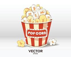 bunter Vektor-Popcorn-Eimer voller Popcorn-Artikel. leckeres Fast-Food-Essen, geeignet für Treffen mit Freunden und Familie vektor