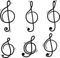 musik tecken handritning av g nyckelsymbol doodle design vektor
