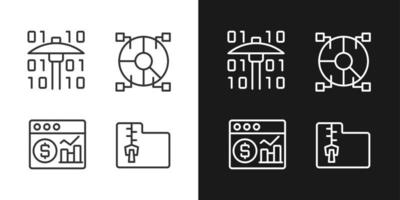 Finanzdaten-Mining lineare Pixel perfekte Symbole für den Dunkel- und Hellmodus. Verarbeitung digitaler Informationen. zukünftige Wissenschaft. anpassbare dünne Liniensymbole. isolierte vektorumrissillustrationen vektor