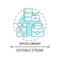 Symbol für das Konzept des Office-Bücherarchivs. Mitarbeiter entspannen und lernen. lesebereich abstrakte idee dünne linie illustration. isolierte Umrisszeichnung. editierbarer Strich. Roboto-Medium, unzählige pro-fette Schriftarten verwendet vektor