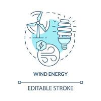 Windenergie türkisblaues Konzeptsymbol. Grüne Technologie. erneuerbare energie abstrakte idee dünne linie illustration. isolierte Umrisszeichnung. editierbarer Strich. Roboto-Medium, unzählige pro-fette Schriftarten verwendet vektor