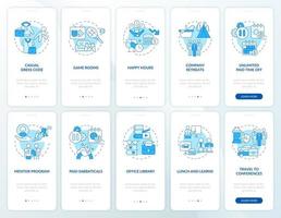personalförmåner ombord på mobilappsidan. bonusar för företagets personal genomgång 5 steg grafiska instruktioner med linjära koncept. ui, ux, gui mall. otaliga pro-fet, vanliga typsnitt som används vektor