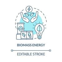 biomassa energi turkos blå konceptikon. naturliga förnybara material makt abstrakt idé tunn linje illustration. isolerade konturritning. redigerbar linje. roboto-medium, otaliga pro-bold typsnitt som används vektor