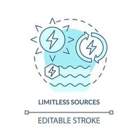 gränslösa källor turkosblå konceptikon. förnybara energiresurser abstrakt idé tunn linje illustration. isolerade konturritning. redigerbar linje. roboto-medium, otaliga pro-bold typsnitt som används vektor