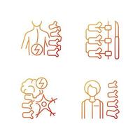 Lineare Vektorsymbole mit Gradienten für Wirbelsäulenerkrankungen gesetzt. Skoliose. neuromuskuläre Behinderung. Orthopäde. dünne Linienkontursymbole bündeln. Sammlung von isolierten Umrissillustrationen vektor