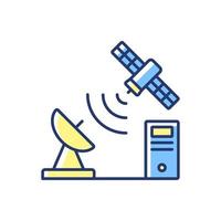 tcp över satellit blå, gul rgb-färgikon. överföringskontrollprotokoll. telekommunikationsnät. tunn linje anpassningsbar illustration. isolerade vektor illustration. enkel fylld linjeteckning