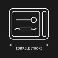 UV-Sterilisator-Desinfektionsbox weißes lineares Symbol für dunkles Thema. desinfizieren von medizinischen werkzeugen. dünne linie anpassbare illustration. isoliertes Vektorkontursymbol für den Nachtmodus. editierbarer Strich vektor