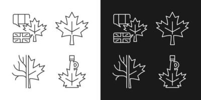 lönnlövs betydelse linjära ikoner inställda för mörkt och ljust läge. Kanadas nationella emblem. lönnlöv symbol. anpassningsbara symboler för tunna linjer. isolerade vektor kontur illustrationer. redigerbar linje