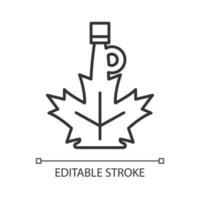 Ahornsirup lineares Symbol. Flasche süße Sauce aus Ahornsaft. Topping von goldener Farbe. dünne linie anpassbare illustration. Kontursymbol. Vektor isoliert Umrisszeichnung. editierbarer Strich