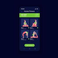 hem sport aktiviteter app smartphone gränssnitt vektor mall. siddesign för mobilappar. träningsplan för månad. yoga rutin schema skärm. platt UI för applikation. telefonens display