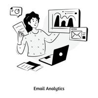 online-datenüberwachung, handgezeichnete illustration der e-mail-analyse vektor