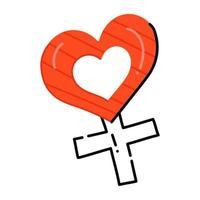 Geschlechtszeichen mit Herz, Konzept der weiblichen Liebe flache Ikone vektor