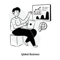Person, die online handelt, handgezeichnete Illustration des globalen Geschäfts vektor