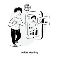 eine gut gestaltete, handgezeichnete Illustration eines Online-Meetings vektor