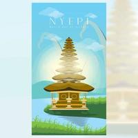 Morgenlandschaft Hintergrunddesign mit Balis Tag der Stille vertikal vektor