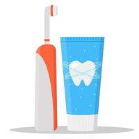 elektrische Zahnbürste mit Zahnpasta isoliert auf weißem Hintergrund. zahnärztliche Werkzeuge vektor