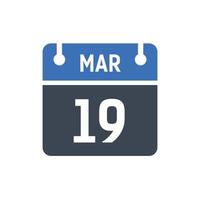 19 mars kalenderikon, datumikon vektor