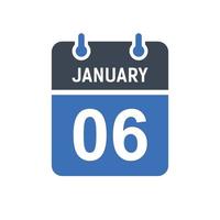 6 januari kalenderdatumikon vektor