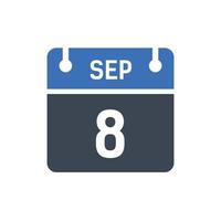 8 september datum i månaden kalender vektor