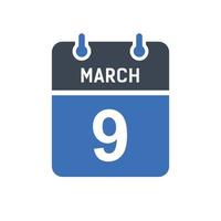 9 mars kalenderdatum ikon vektor
