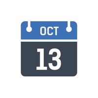 13 oktober datum i månaden kalender vektor