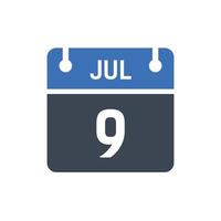 9. juli datum des monatskalenders vektor
