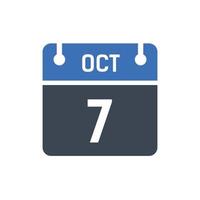 7 oktober datum i månaden kalender vektor