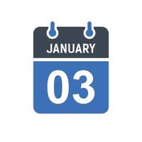 3 januari kalenderdatum ikon vektor