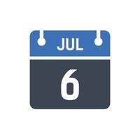 6 juli datum i månaden kalender vektor