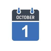 1. oktober kalenderdatumssymbol, ereignisdatumssymbol, kalenderdatum, symboldesign vektor