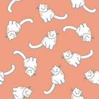 katt söta tecknade mönster. doodle katt på rosa bakgrund. det sömlösa söta mönstret och en karaktär för t-shirt vektordesign för mode, omslagspapper, bakgrund, tapeter. vektor
