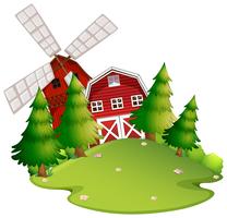 Bauernhofszene mit Scheune und Windmühle vektor