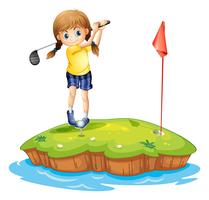 En ö med en ung tjej som spelar golf vektor