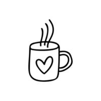 Kaffee- oder Teetassen-Monolin-Symbol mit Herz. Liebe einfacher Design-Vorlagenvektor. romantisches feiertags-valentinstagplakat oder grußkarte vektor