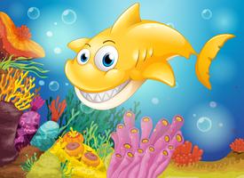En leende gul haj under havet vektor