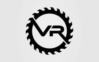 logotyp initial vr med cirkelsåg ikon mall vektor