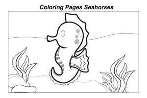 Malvorlagen. wilde Meerestiere. Kleines süßes Seepferdchen unter Wasser. Illustration im Cartoon-Stil für ein Malbuch vektor