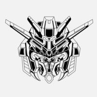 costum gundam huvud t-shirt illustration. mecha head logotyp. tatueringar handritad vektor