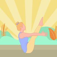 lächelndes Mädchen, das Yoga praktiziert und Meditation genießt. Konzeptillustration für Yoga, Meditation, Entspannung, Erholung, gesunden Lebensstil. vektor