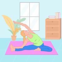 lächelndes Mädchen, das Yoga praktiziert und Meditation genießt. Konzeptillustration für Yoga, Meditation, Entspannung, Erholung, gesunden Lebensstil. vektor