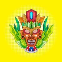 Design einer trendigen Hawaii-Tiki-Holzmaske für die Surfbar. traditionelles ethnisches Idol und hawaiianische Brandung, Maori oder Polynesier vektor