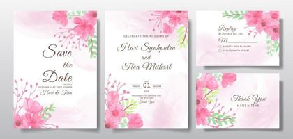 hochzeitseinladungsgrußkarte mit aquarellblumen- oder blattdesignhintergrund vektor