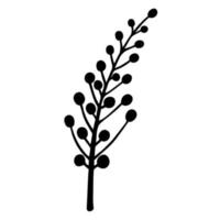 Zweigsilhouette mit rundem Beerenvektorsymbol. von Hand gezeichnete Illustration lokalisiert auf weißem Hintergrund. Pflanzen Zweig mit Samen. Botanische Skizze. schwarzer Umriss des Krauts. monochromes Element vektor