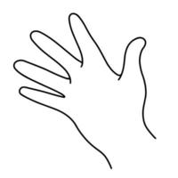 Vektorsymbol für die rechte Hand. hand gezeichnete illustration lokalisiert auf weißem hintergrund. Erhobene menschliche Hand mit offener Handfläche, eine Geste der Begrüßung, des Stopps, der Aufmerksamkeit. einfache einfarbige skizze, gekritzel vektor