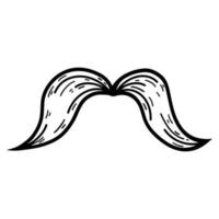 mustasch vektor ikon. handritad illustration isolerad på vit bakgrund. en skiss av virvlade polisonger. siluett av ett enkelt skägg. overheadmask för karneval, fest, semester. svartvit.