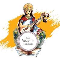 schönes indisches Festival Vasant Panchami auf dem religiösen Hintergrund des indischen Gottes Saraswati Maa vektor