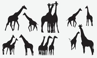 Reihe von Vektorsilhouetten von Giraffen. Stellen Sie Vektorsilhouetten afrikanischer Giraffen ein. Folge 10 vektor