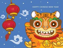 kinesiskt nyår med tiger rolig kortdesign vektor